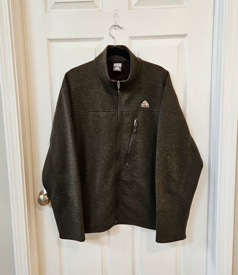 Nike ACG Full Zip Jacket Men's XL Brown Wool Blend Mock Neck Outdoor Fleece